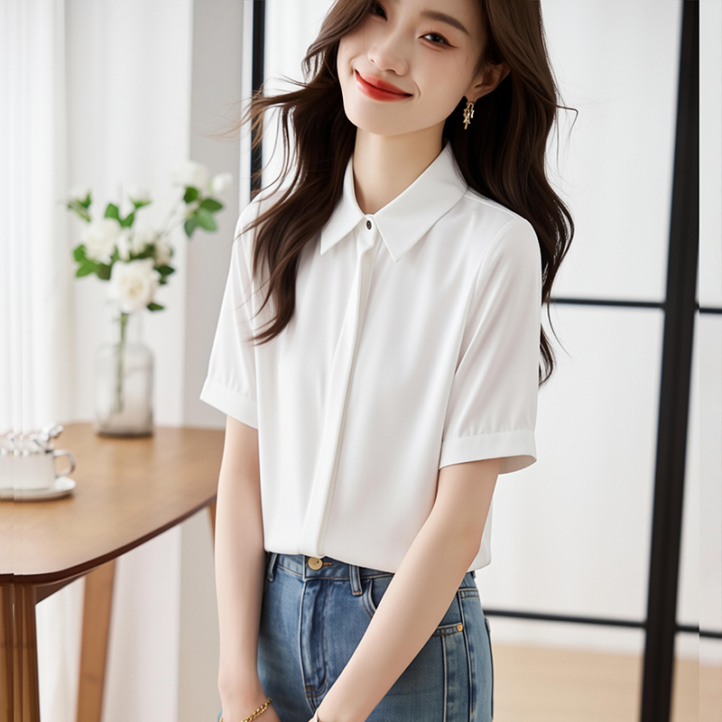 Summer short sleeve tops white shirt for women