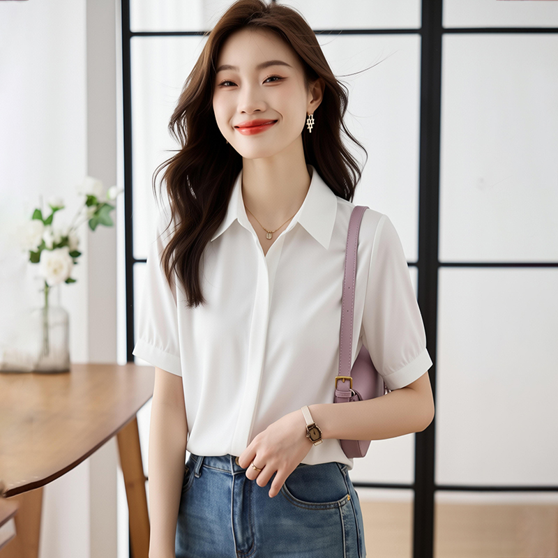 Summer short sleeve tops white shirt for women