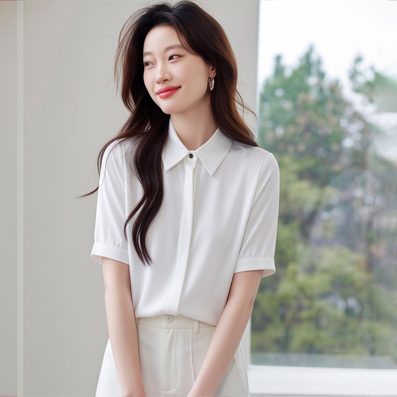 Summer short sleeve tops white shirt for women