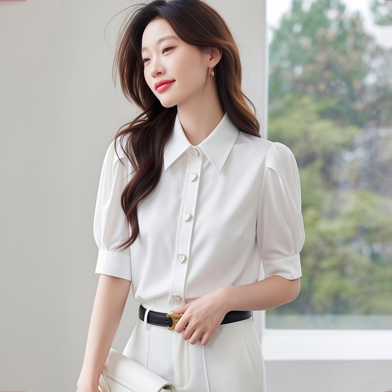 Cotton white tops sweet retro shirt for women