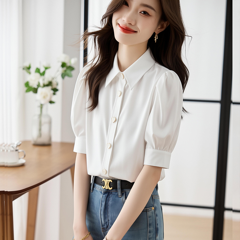 Cotton white tops sweet retro shirt for women