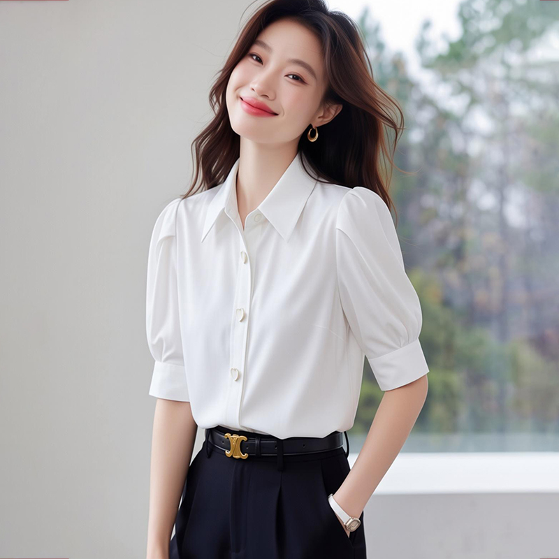 Cotton white tops sweet retro shirt for women