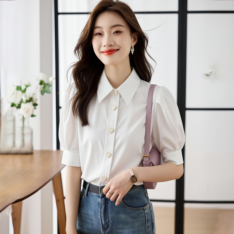Cotton white tops sweet retro shirt for women