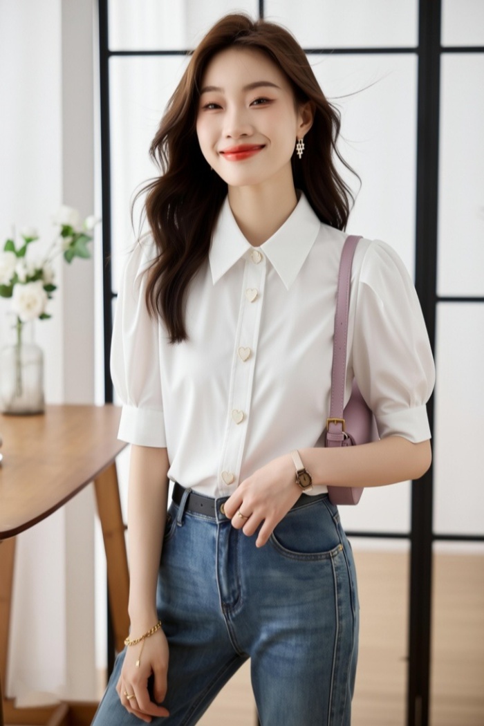 Cotton white tops sweet retro shirt for women