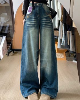 American style retro jeans washed loose long pants