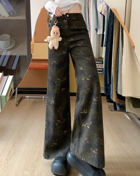 Camouflage high waist pants straight wide leg pants