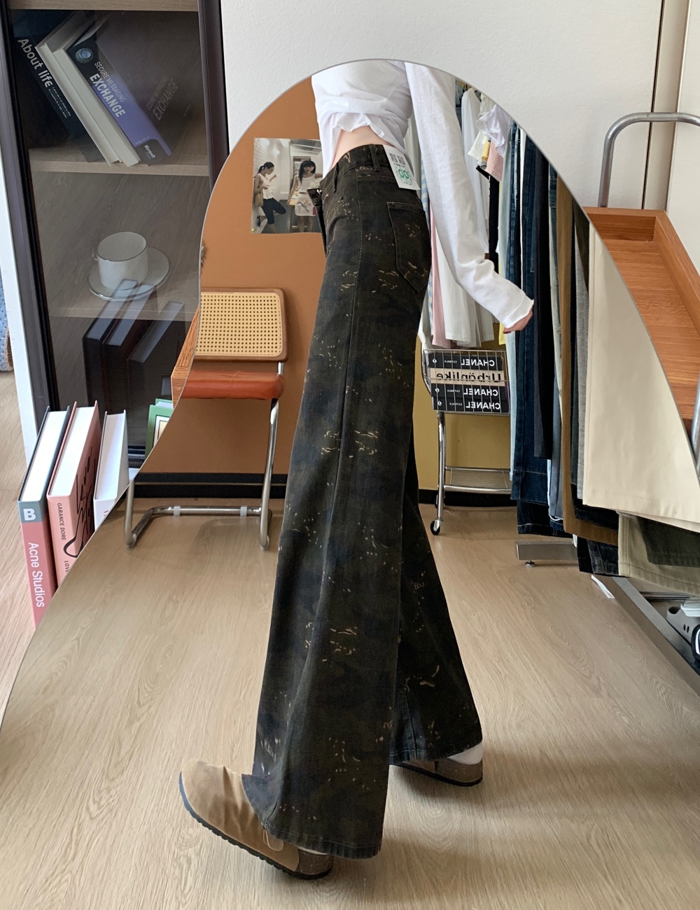 Camouflage high waist pants straight wide leg pants