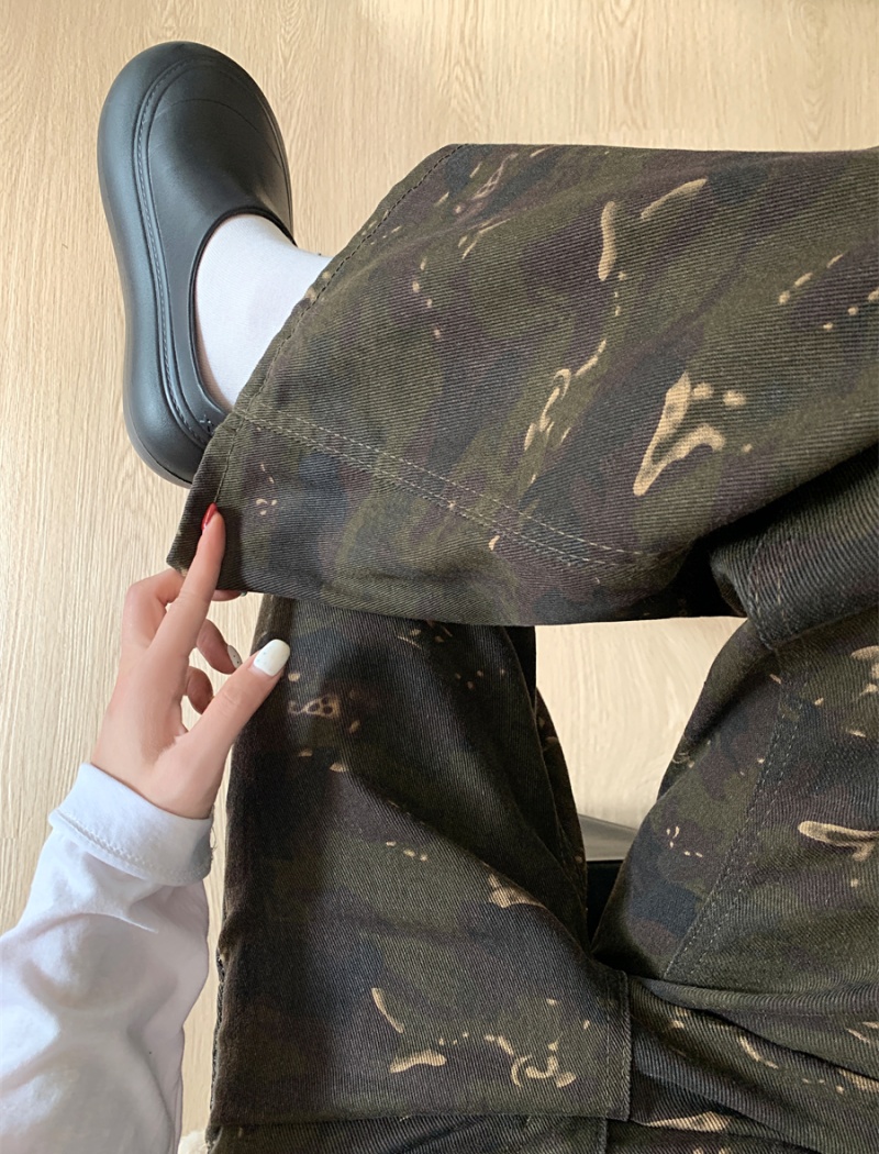 Camouflage high waist pants straight wide leg pants