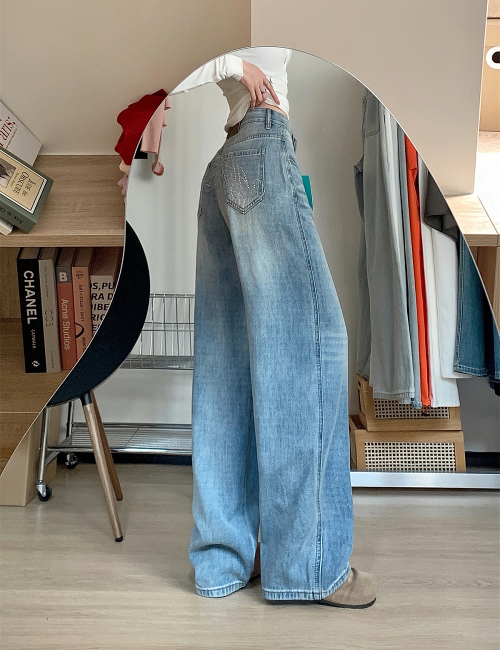 Loose American style wide leg pants straight jeans