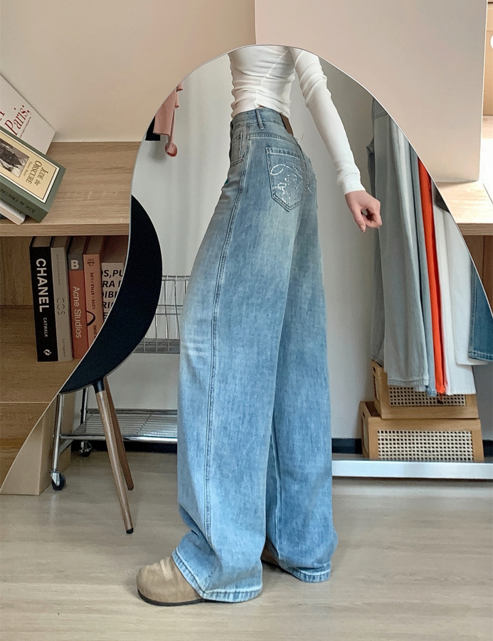 Loose American style wide leg pants straight jeans