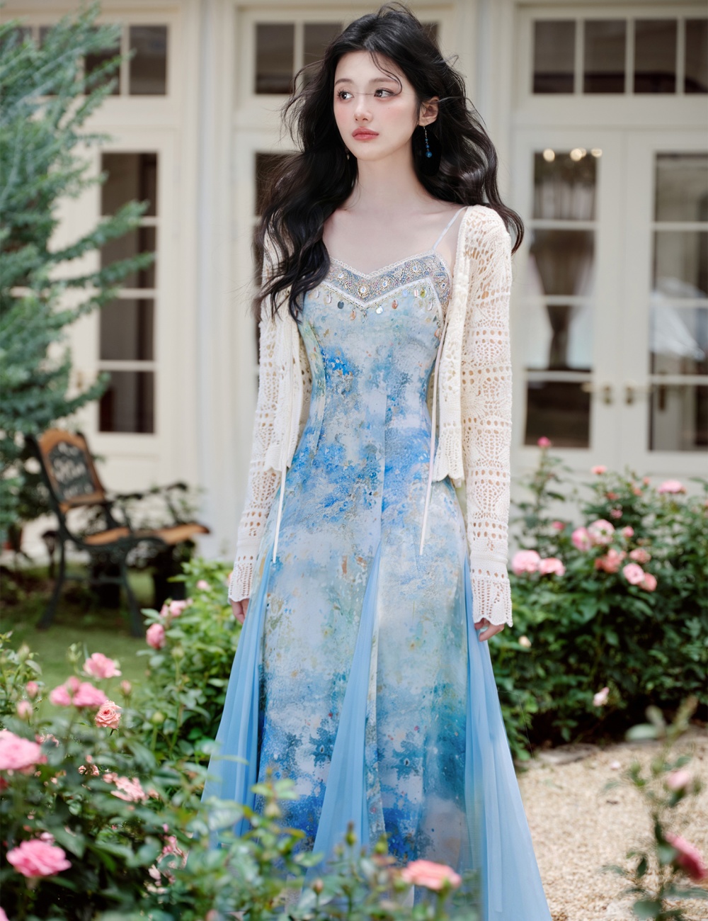 Travel vacation coat sling seaside dress 2pcs set