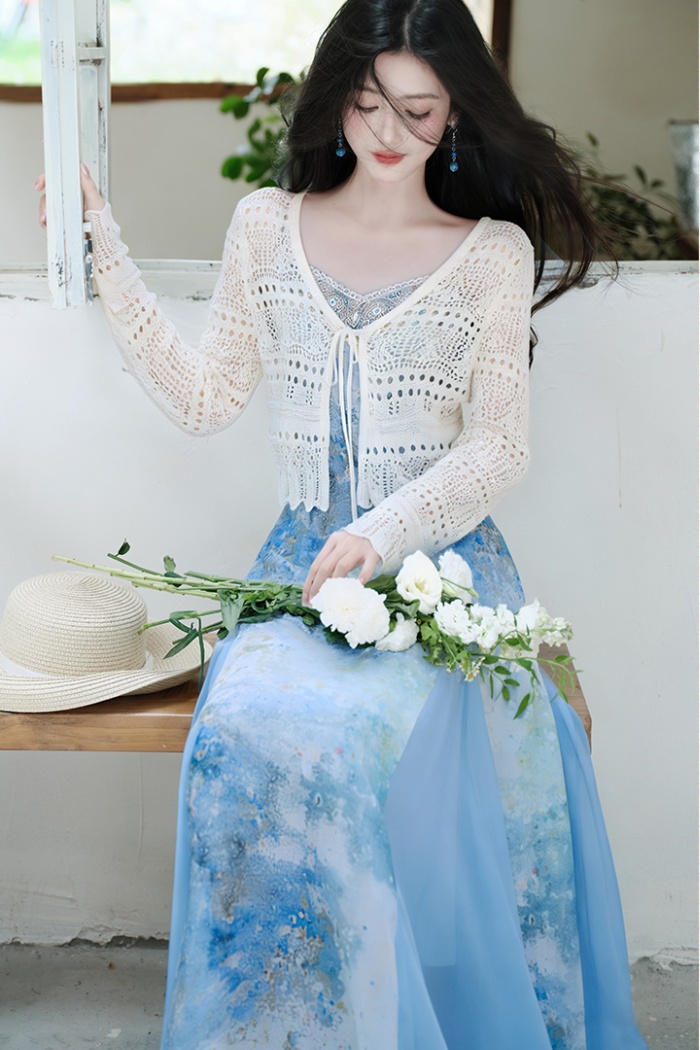 Travel vacation coat sling seaside dress 2pcs set