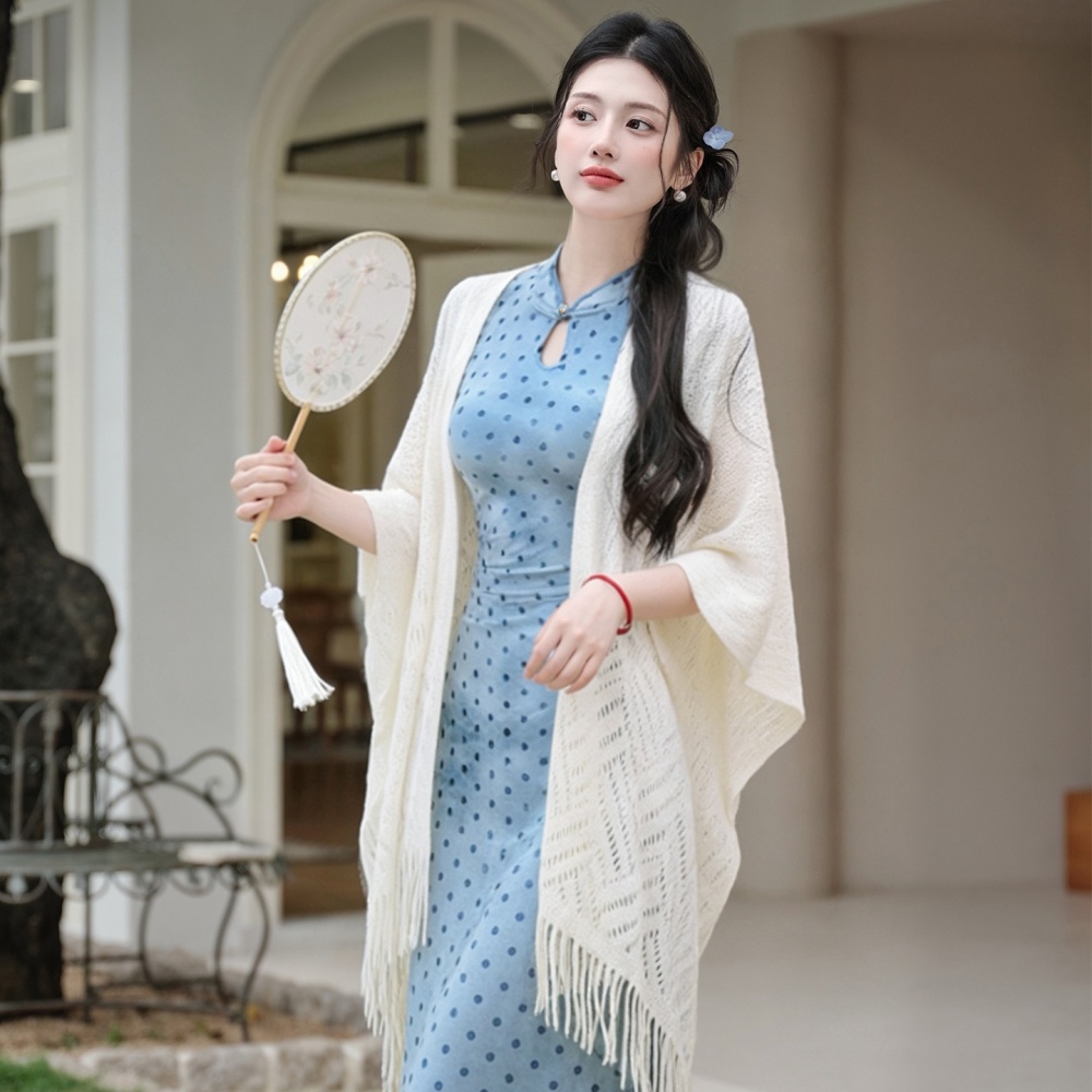 Elegant polka dot dress collocation white cheongsam a set