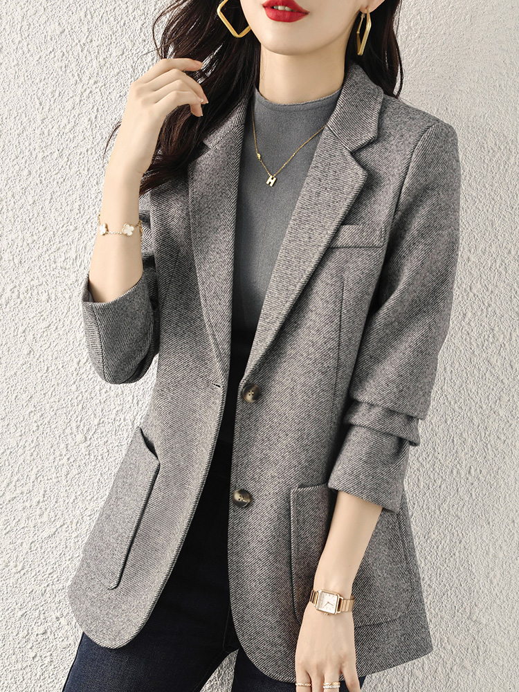 Gray loose coat thick business suit for women