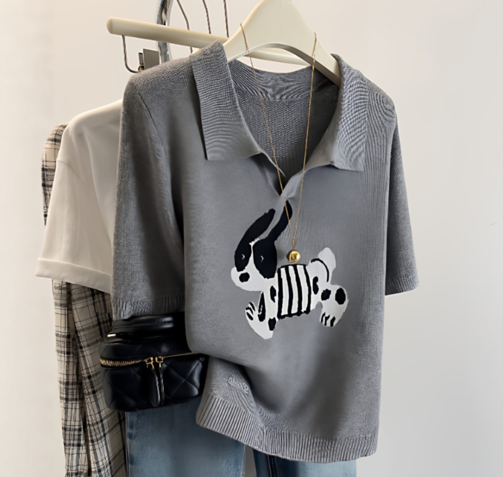 Thin summer knitted T-shirt short sleeve ice silk sweater