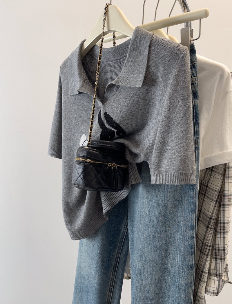 Thin summer knitted T-shirt short sleeve ice silk sweater