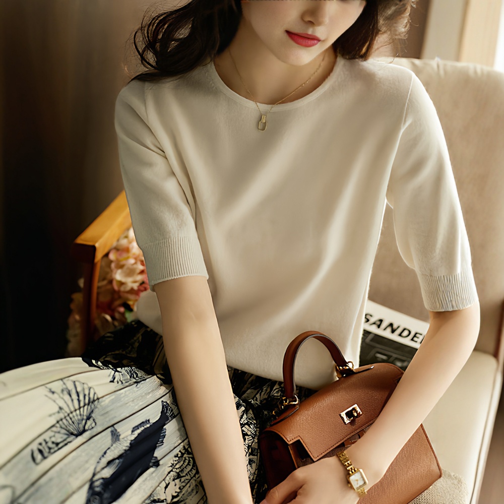 Knitted wool T-shirt thin spring and summer shirts