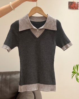 Slim spring and summer short sleeve sweater for women