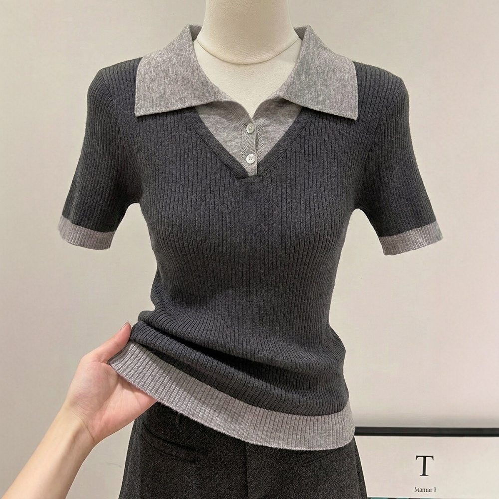 Slim spring and summer short sleeve sweater for women