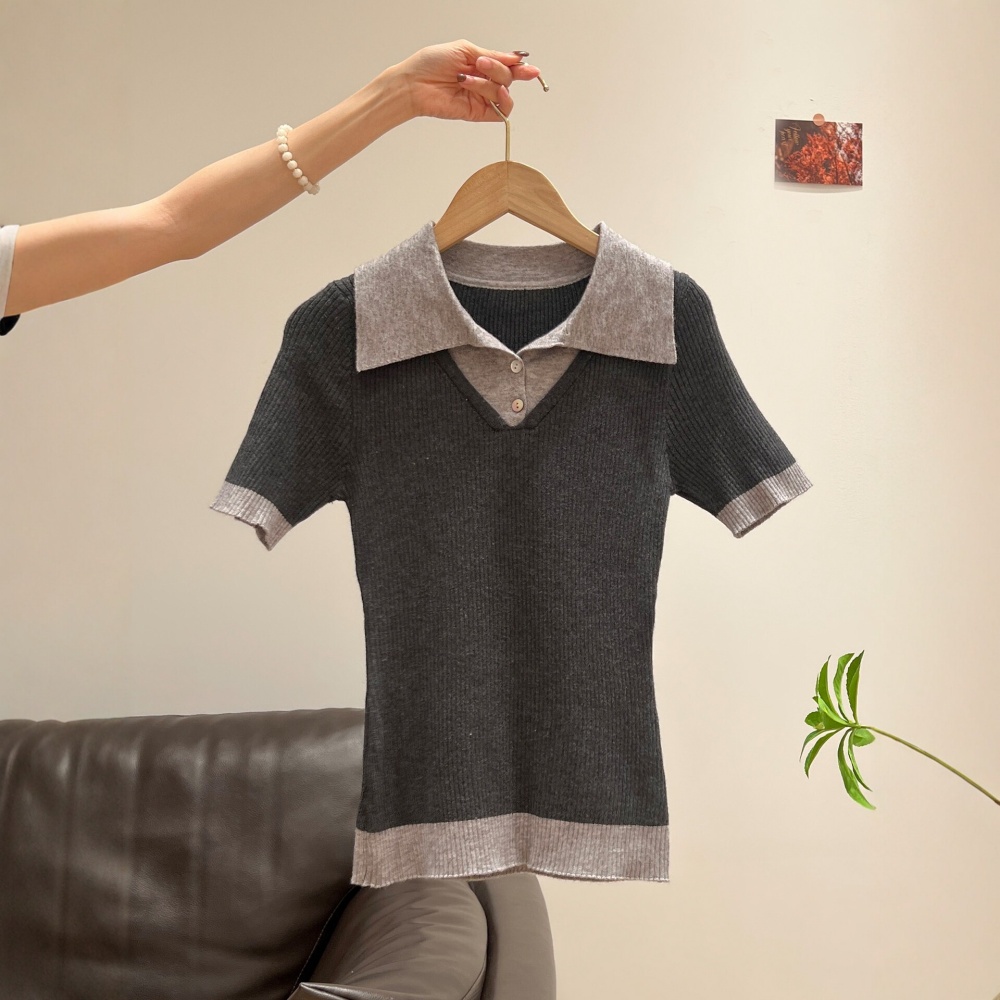 Slim spring and summer short sleeve sweater for women