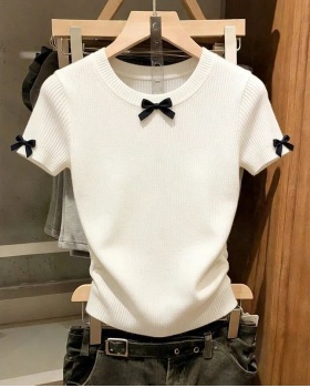 Round neck short sleeve T-shirt white sweater for women