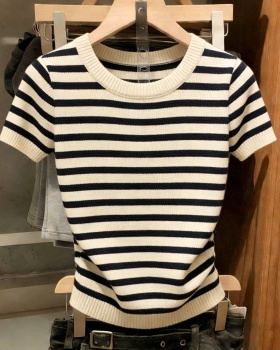 Spring and summer slim tops all-match short sleeve sweater