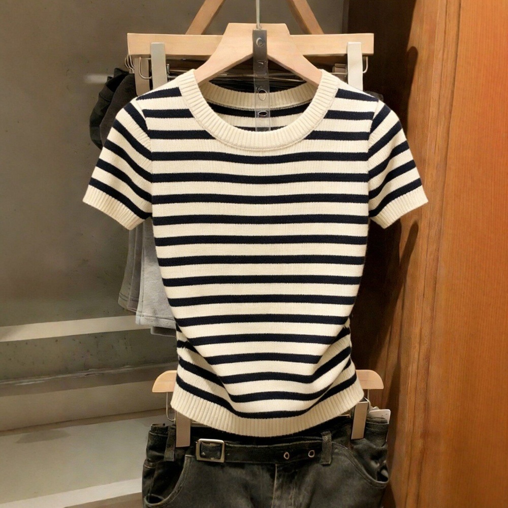 Spring and summer slim tops all-match short sleeve sweater