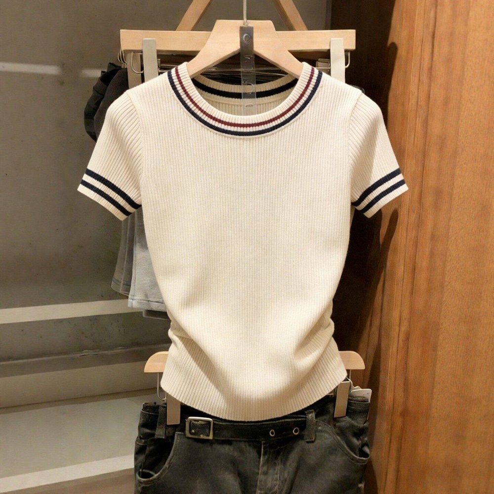Apricot Korean style sweater short sleeve knitted tops