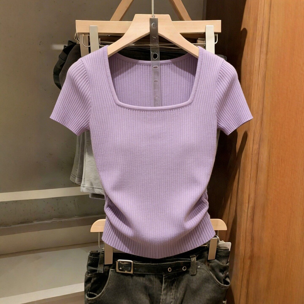 Temperament T-shirt purple tops for women