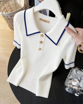 Knitted short sleeve T-shirt niche tops for women