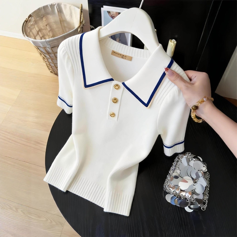 Knitted short sleeve T-shirt niche tops for women