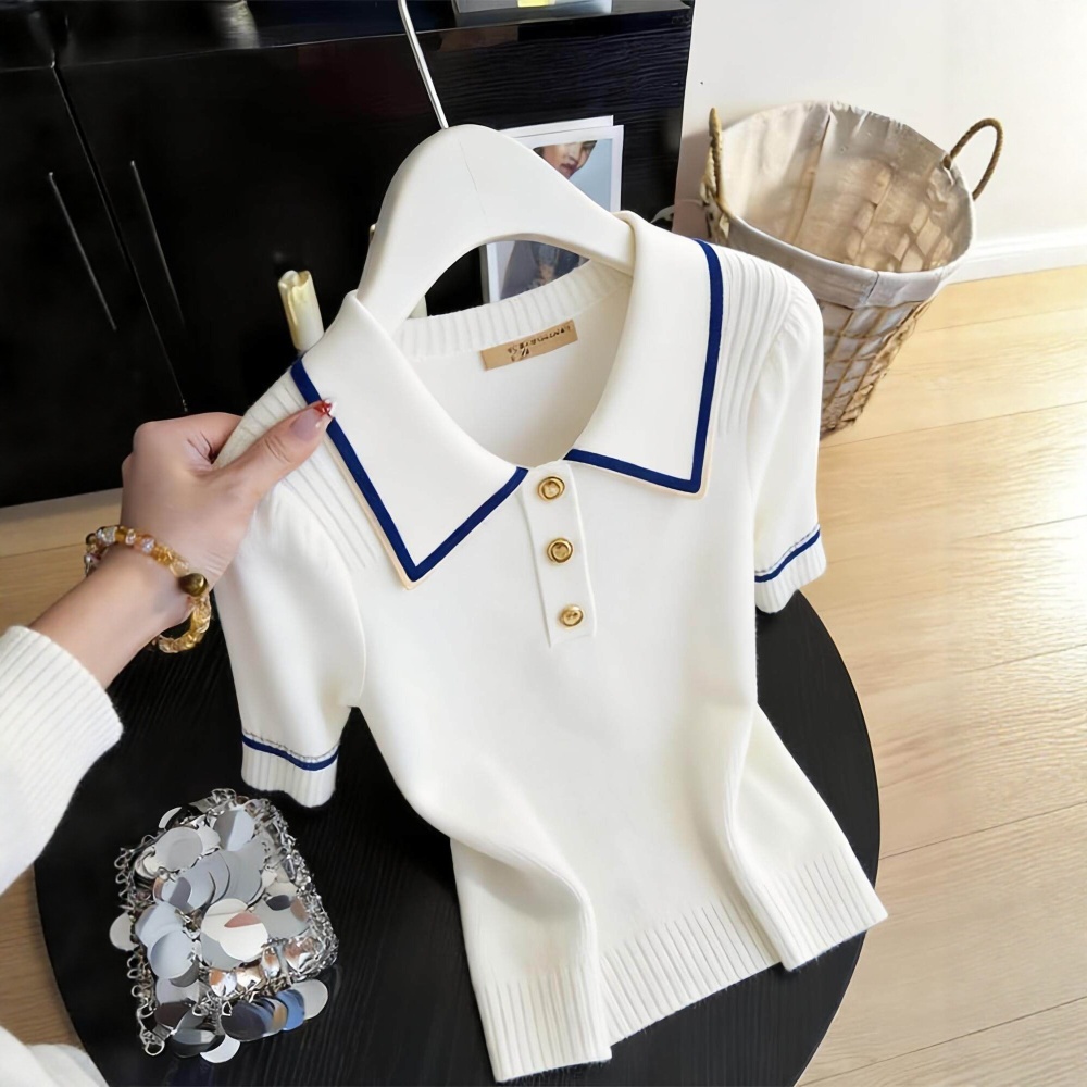 Knitted short sleeve T-shirt niche tops for women