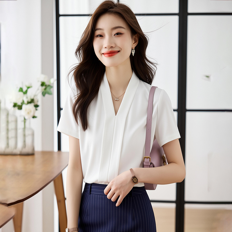 Long sleeve profession tops V-neck chiffon shirt