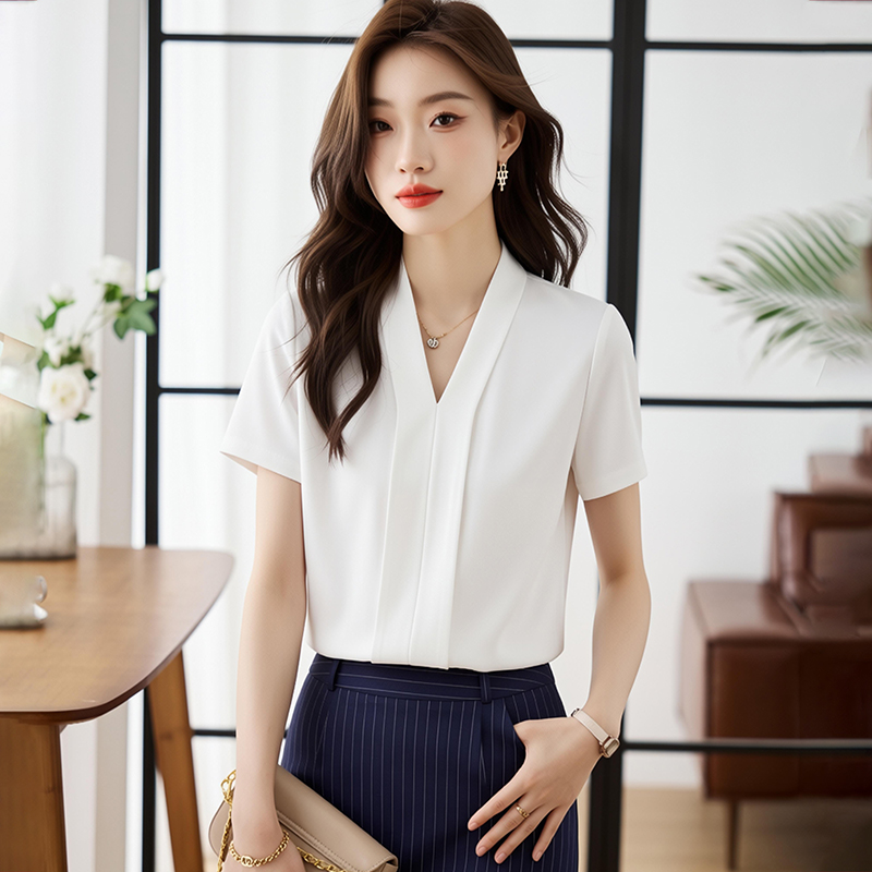 Long sleeve profession tops V-neck chiffon shirt