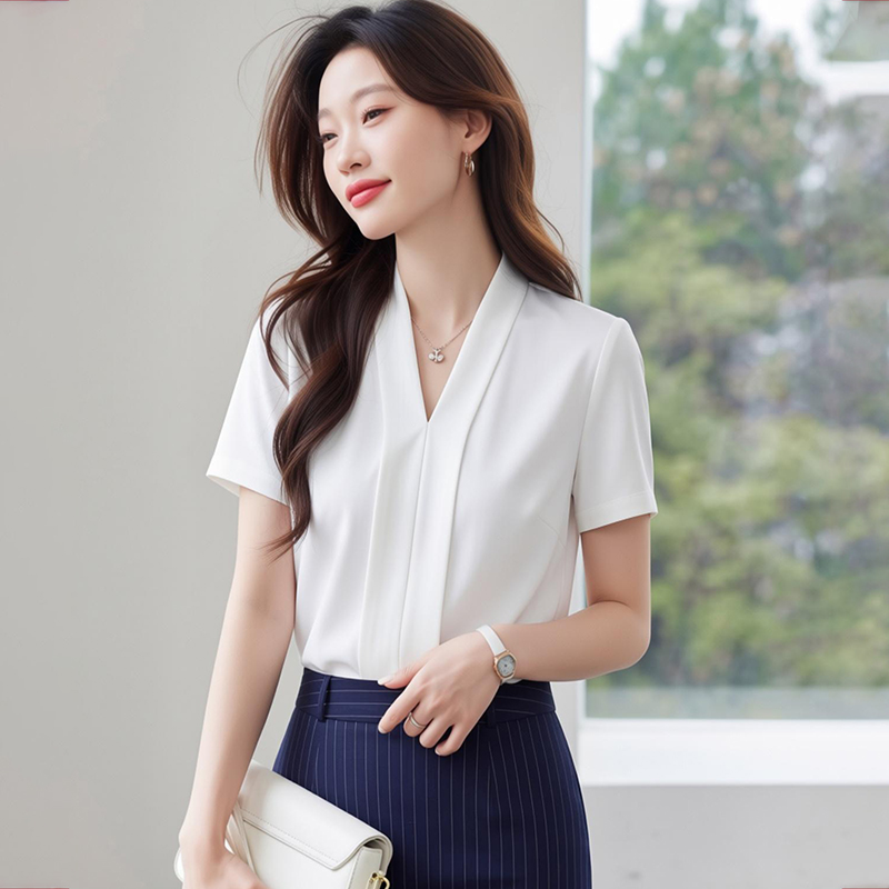 Long sleeve profession tops V-neck chiffon shirt