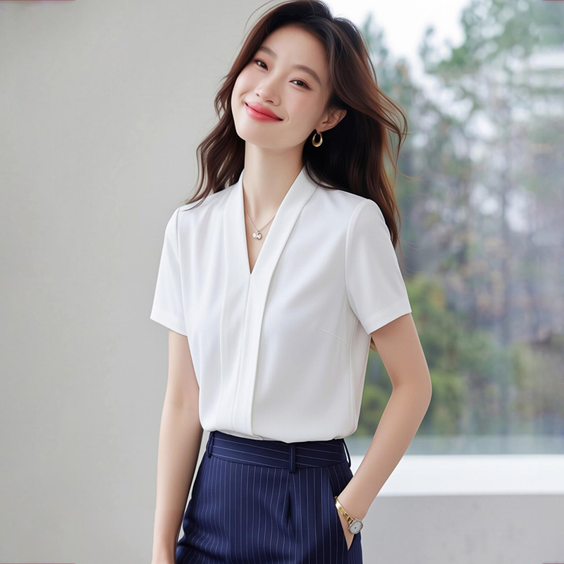 Long sleeve profession tops V-neck chiffon shirt