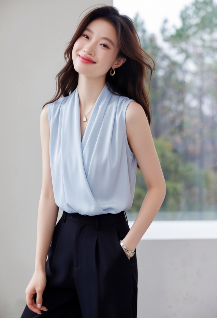 Temperament satin shirt chiffon chiffon shirt for women