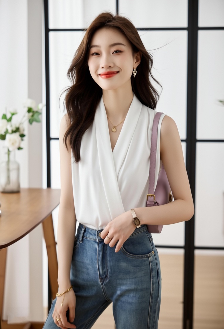 Temperament satin shirt chiffon chiffon shirt for women