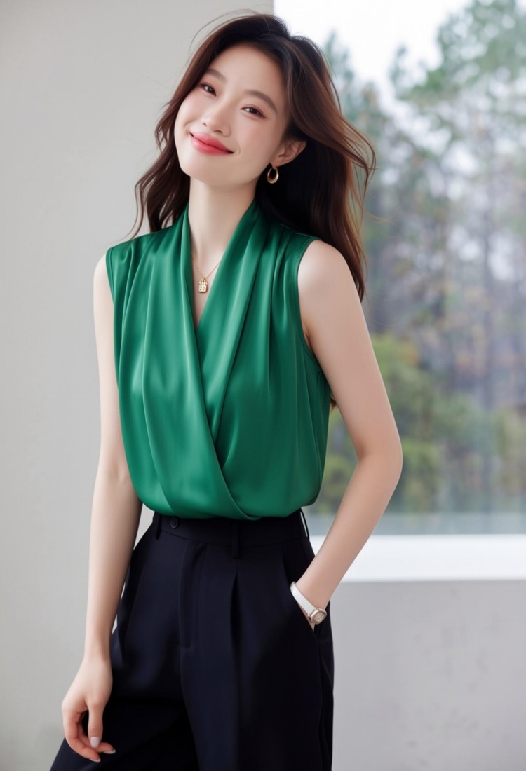 Temperament satin shirt chiffon chiffon shirt for women