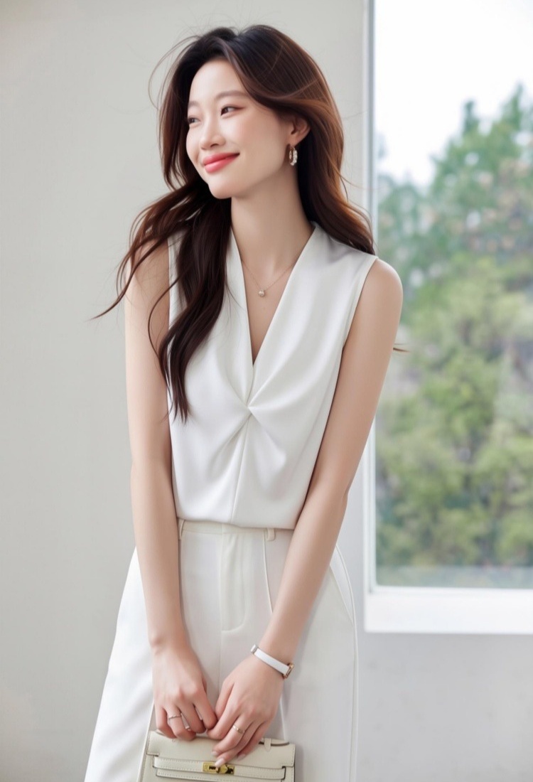Korean style loose tops satin summer chiffon shirt for women