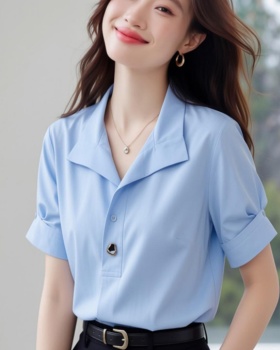 Satin metal buckles shirt loose chiffon shirt for women