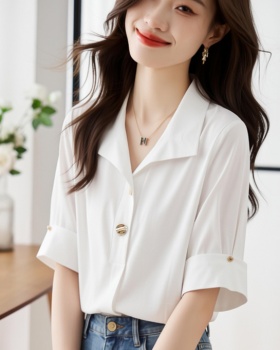 Short sleeve temperament shirt slim chiffon shirt