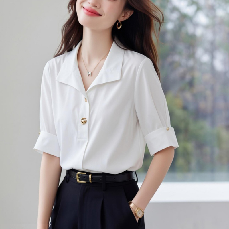 Short sleeve temperament shirt slim chiffon shirt