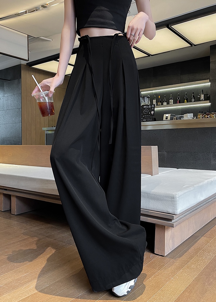 Drape high waist pants drawstring wide leg pants