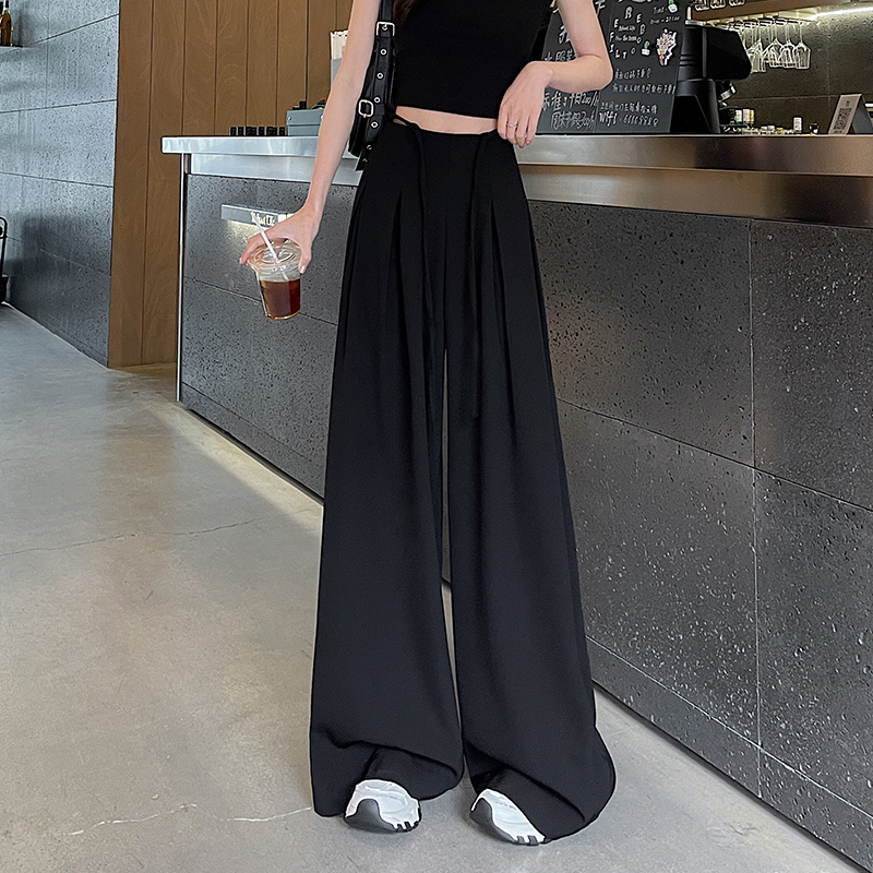 Drape high waist pants drawstring wide leg pants