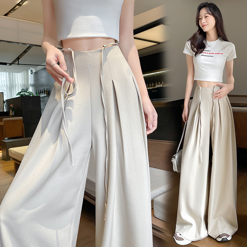 Drape high waist pants drawstring wide leg pants