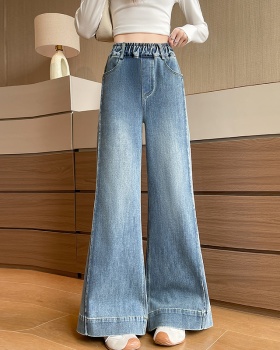 Spring temperament elasticity wide leg pants gold high waist pants