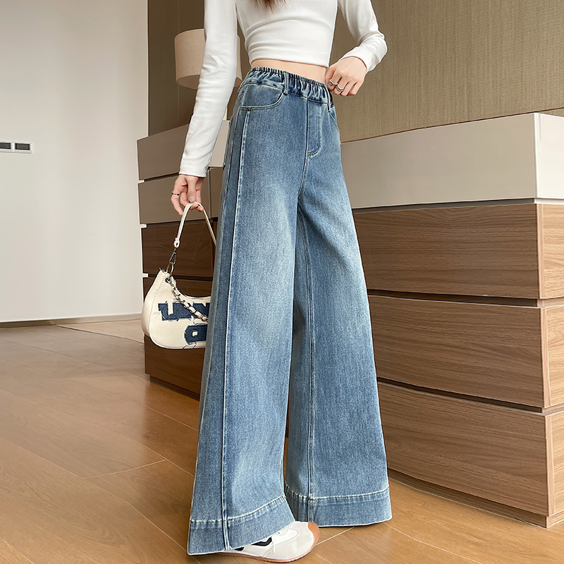 Spring temperament elasticity wide leg pants gold high waist pants