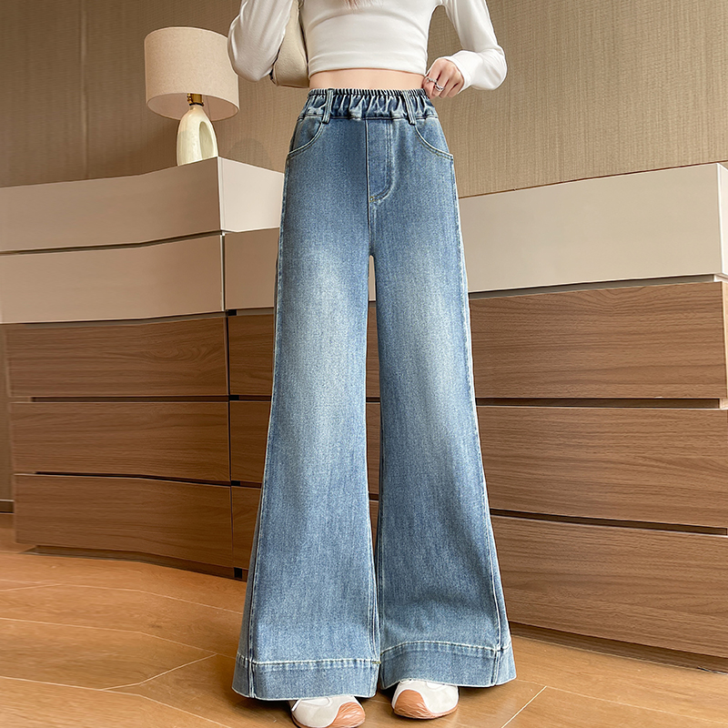 Spring temperament elasticity wide leg pants gold high waist pants