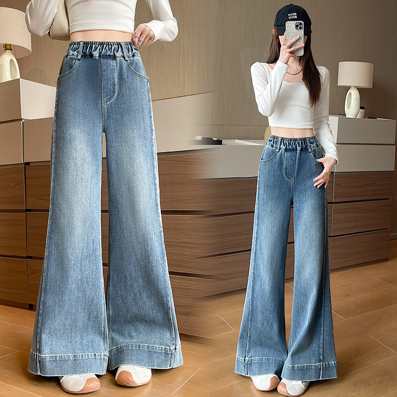 Spring temperament elasticity wide leg pants gold high waist pants